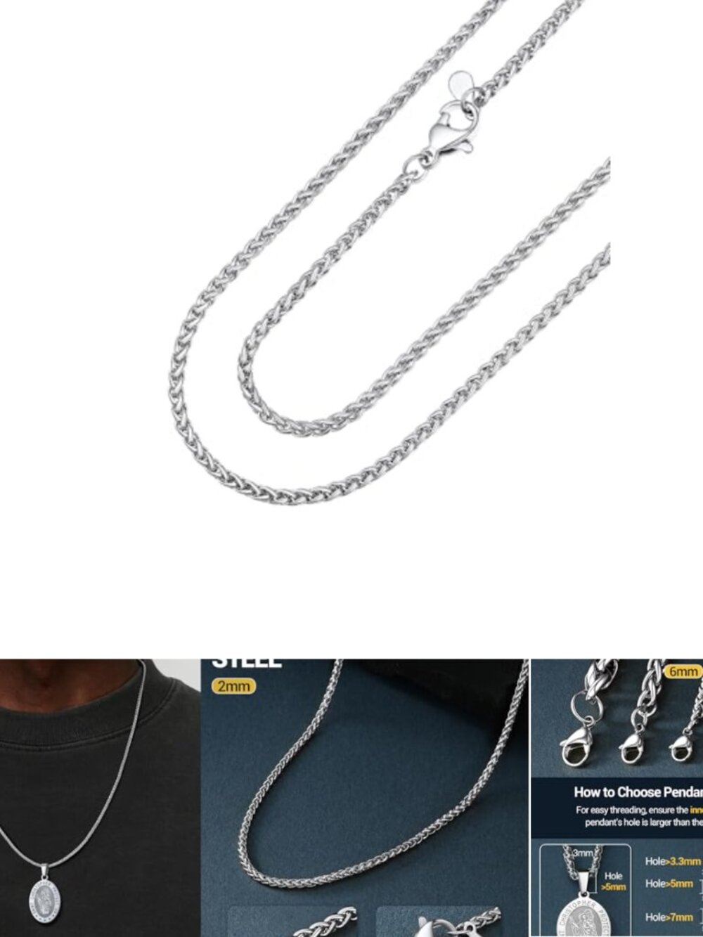 Stainless Steel Wheat Chain Necklace Lobster Clasp 26 Inch Men Women